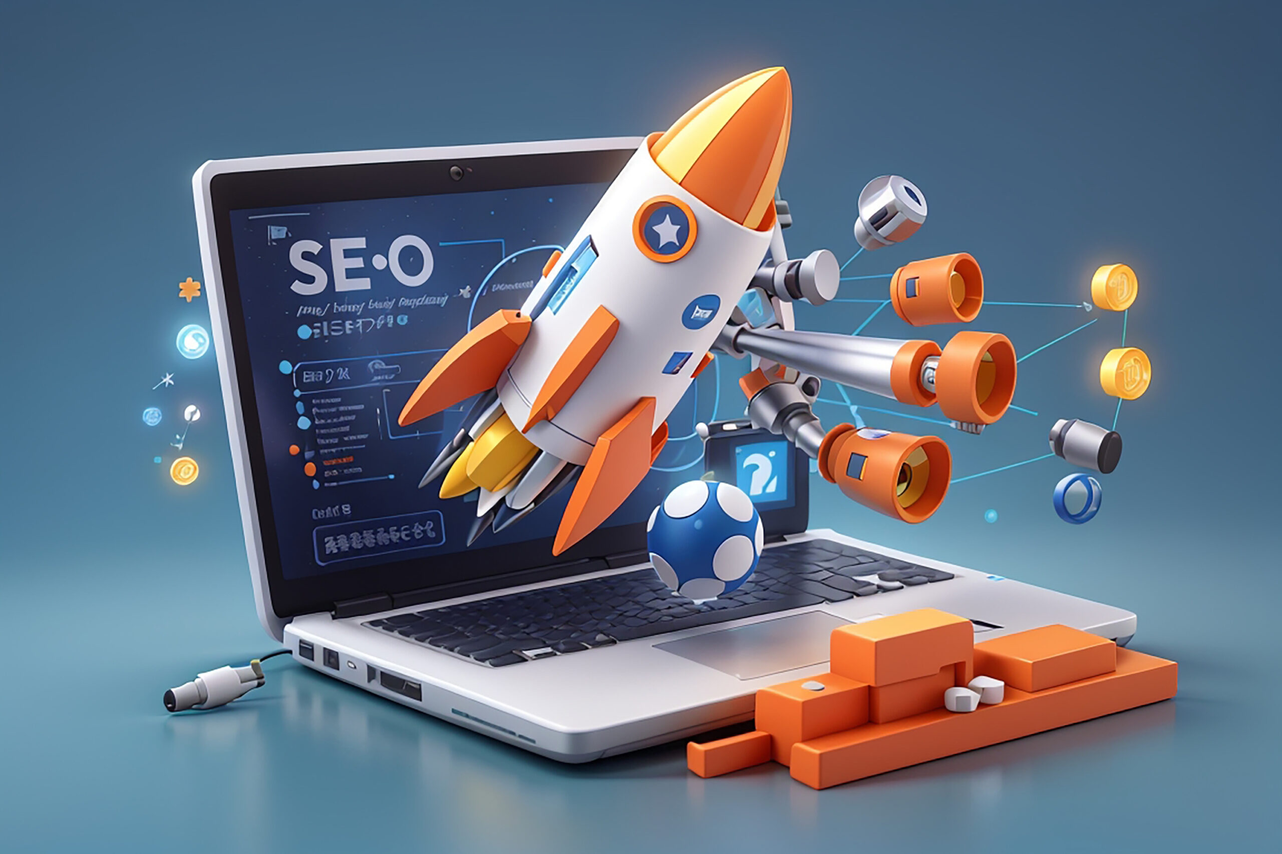 3d seo optimization with rocket for marketing social media conce